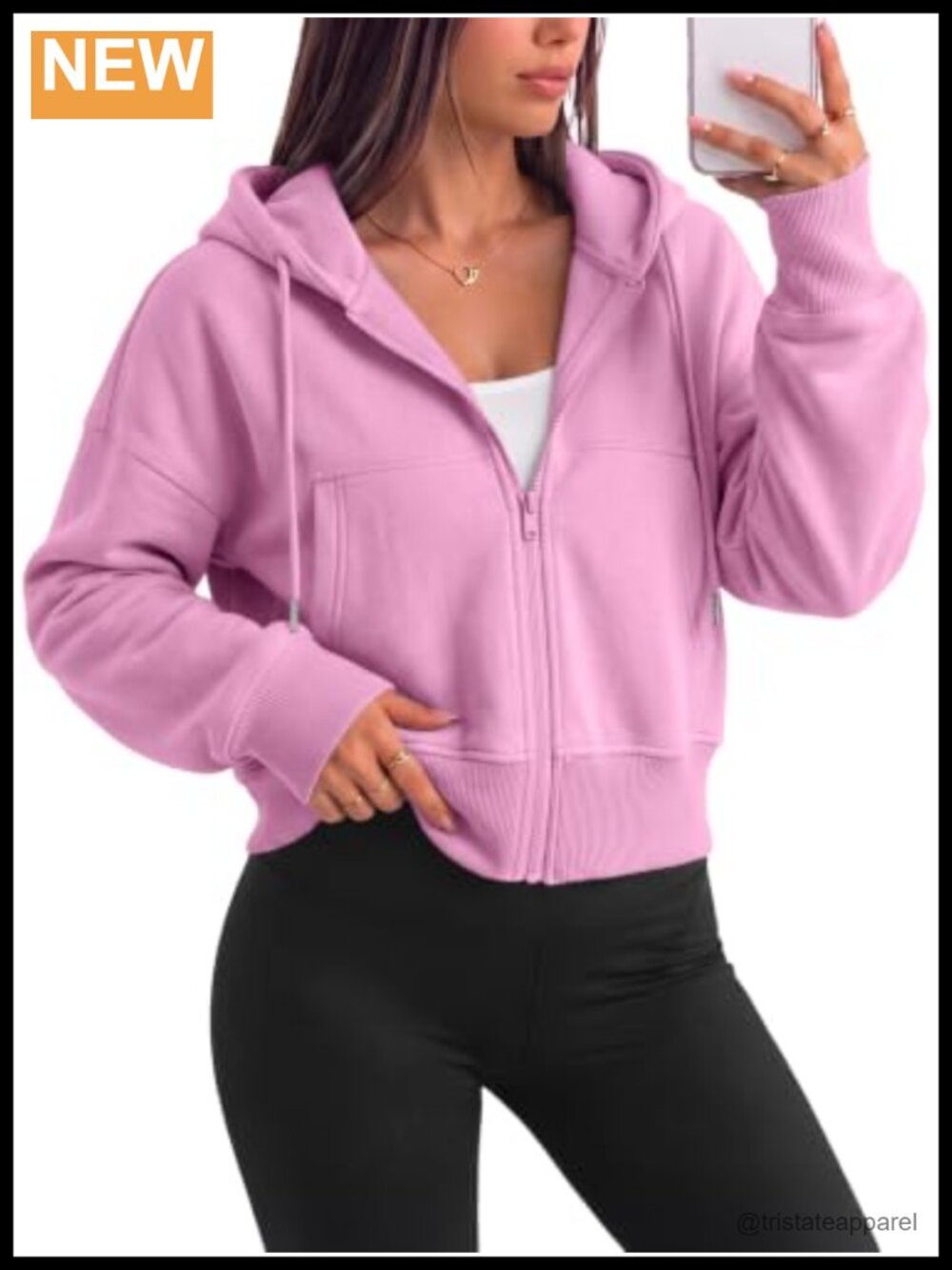 Womens Cropped Zip Up Hoodie Drop Shoulder Cotton Polyester Sweatshirt